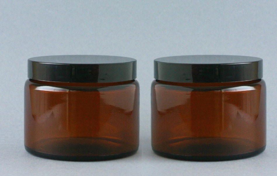 2 x 500ml Amber Glass Jars with Wadded black Caps