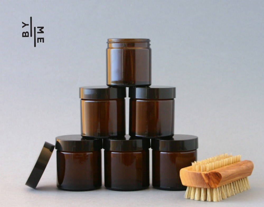 6 x 60ml Amber Glass Jars with Wadded Black Caps