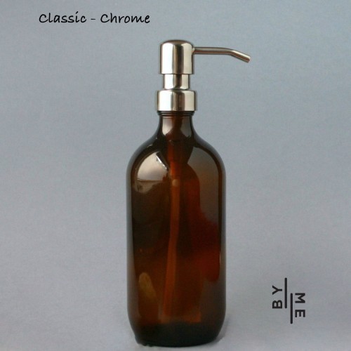 500ml amber glass bottle with chrome metal pump