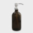 Amber glass bottle with brushed stainless steel pump