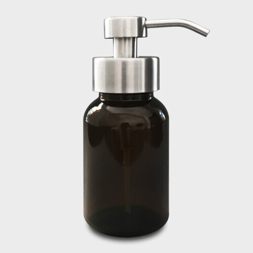 Amber Glass Soap Dispenser with Brushed Stainless Steel Pump