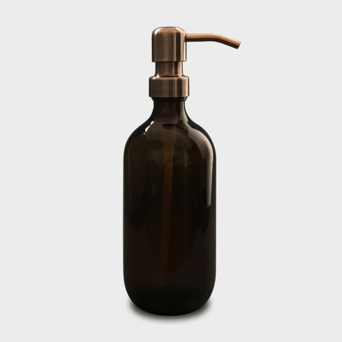 Amber glass bottle with copper pump