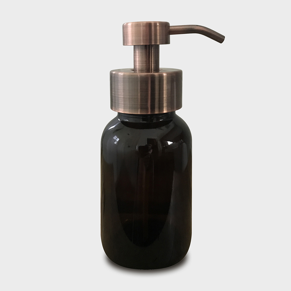 Amber Glass Foaming Soap Dispenser with Copper Pump