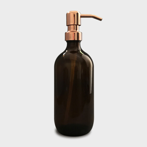Amber Glass Bottle with Rose Gold Pump