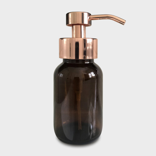 Amber Glass Foaming Soap Dispenser with Rose Gold Pump