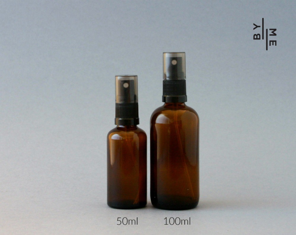 50ml Amber Glass Spray Bottle with black fine mist sprayer - Image 2