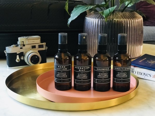 Glass Travel Bottles with Black Labels