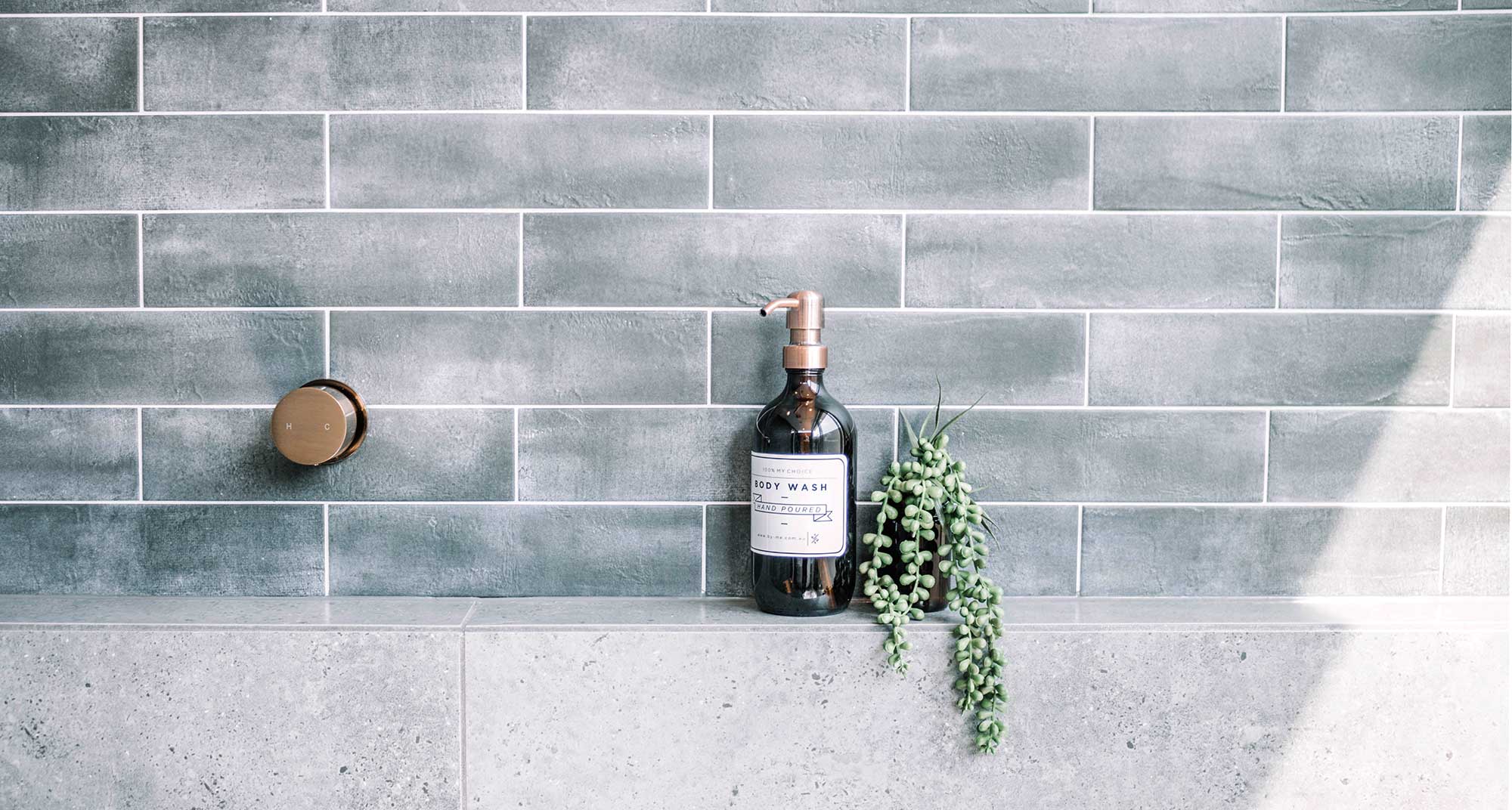 Amber glass soap dispenser with copper pump